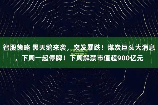 智股策略 黑天鹅来袭，突发暴跌！煤炭巨头大消息，下周一起停牌！下周解禁市值超900亿元